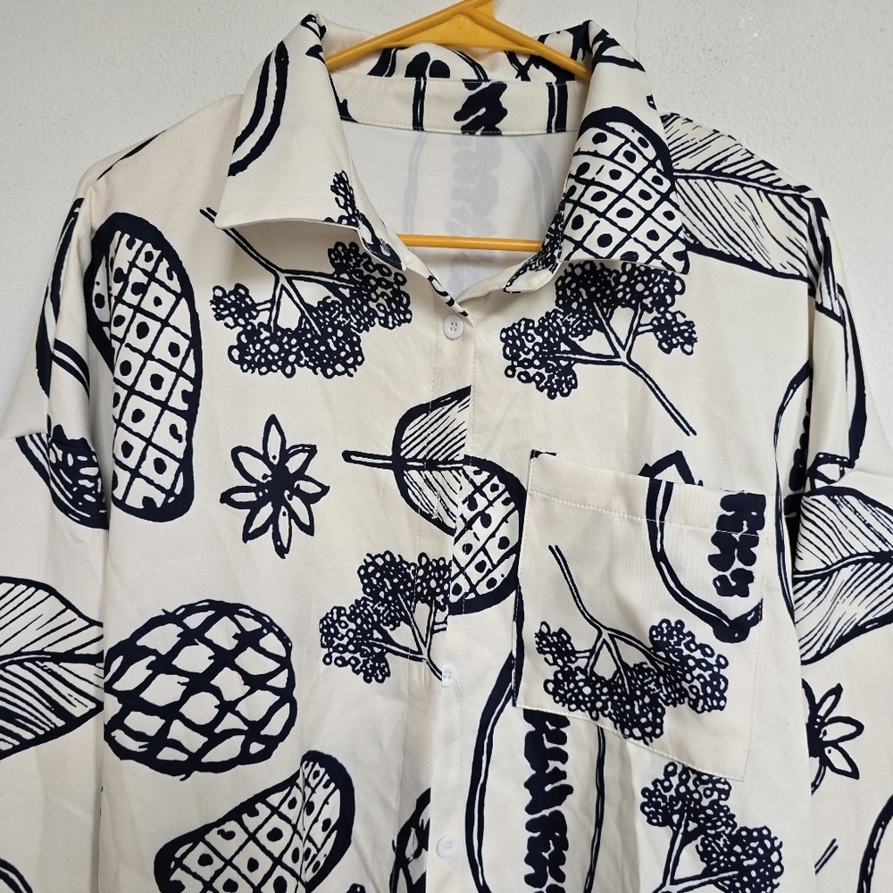 Navy White Multi Tropical Fruit Floral Shirt Plus Size XXL - Picture 8 of 14
